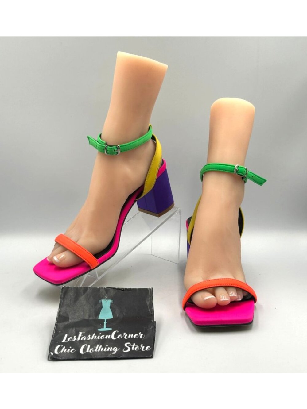 Shein Women's Colorful Neon Lycra Block Heel Sandals Size 10.5 3571